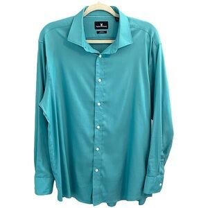 Psycho Bunny‎ Men’s Teal Modern Fit Stretch Non Iron Dress Shirt Sz 16½ 32/33